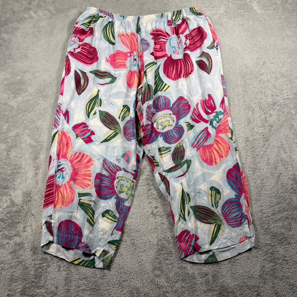 Jams World Pants Womens Large Gray Claw Flower Rayon Floral Elastic Waist